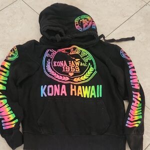 Kona Hawaii Black Hoodie with Rainbow Accents